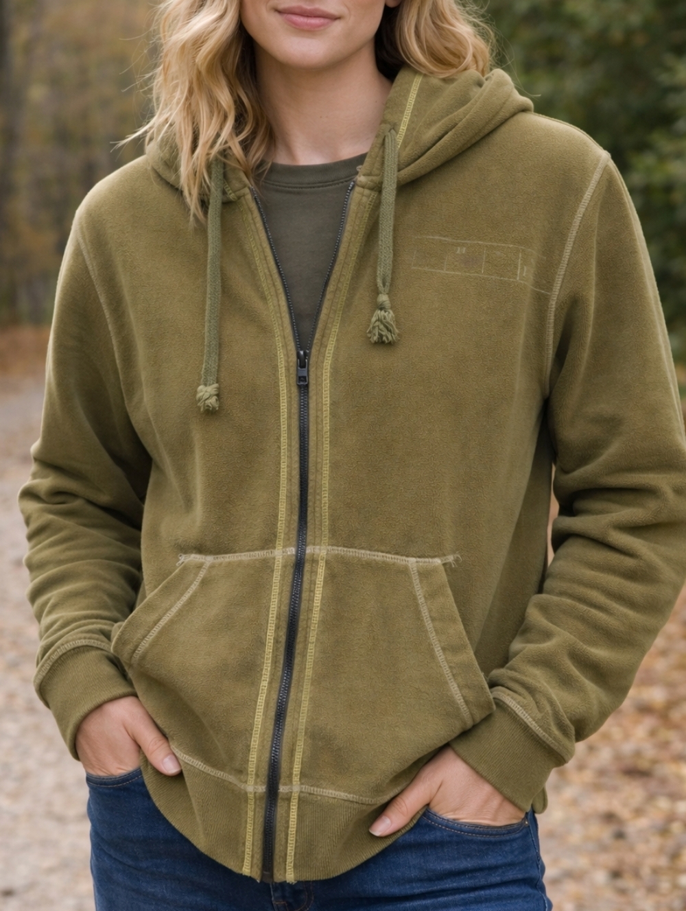 Helly Hansen Olive Green Full Zip Hoodie Cotton Blend Athleisure Streetwear